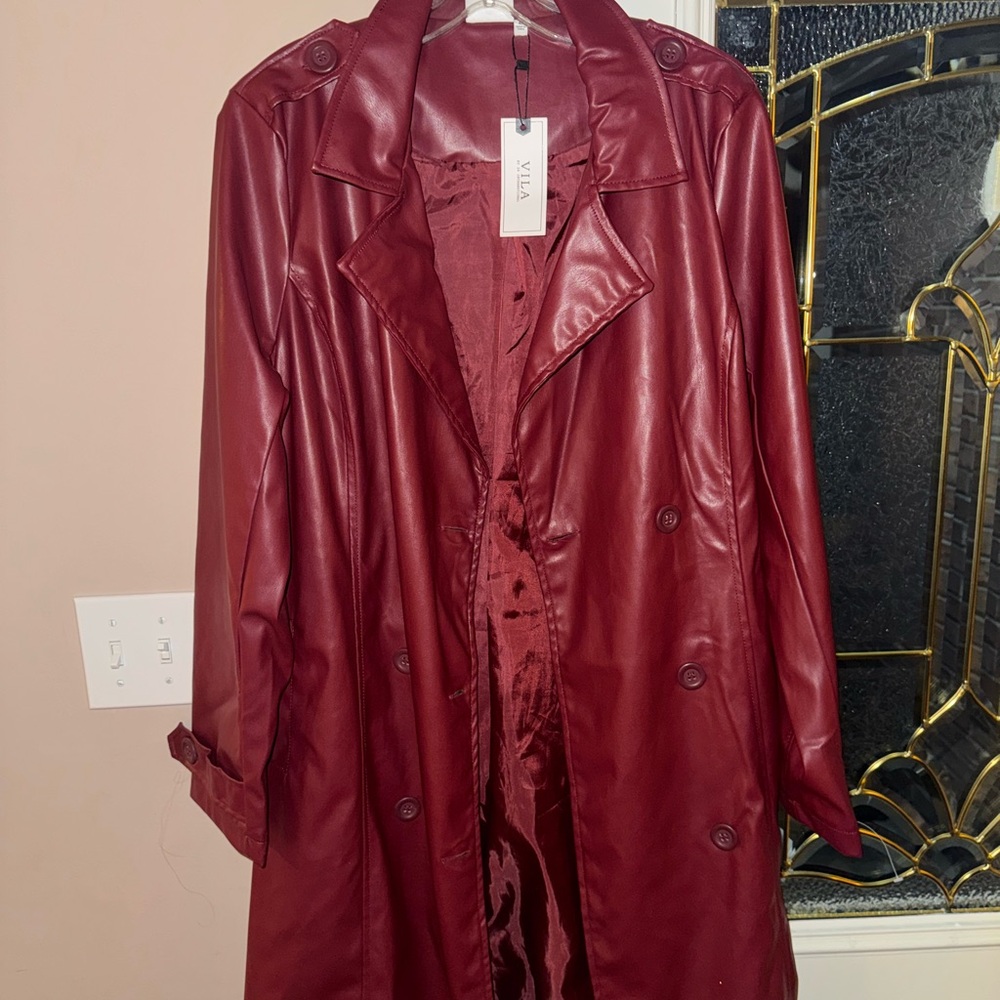 VILA Women's Deep Red Trench Coat